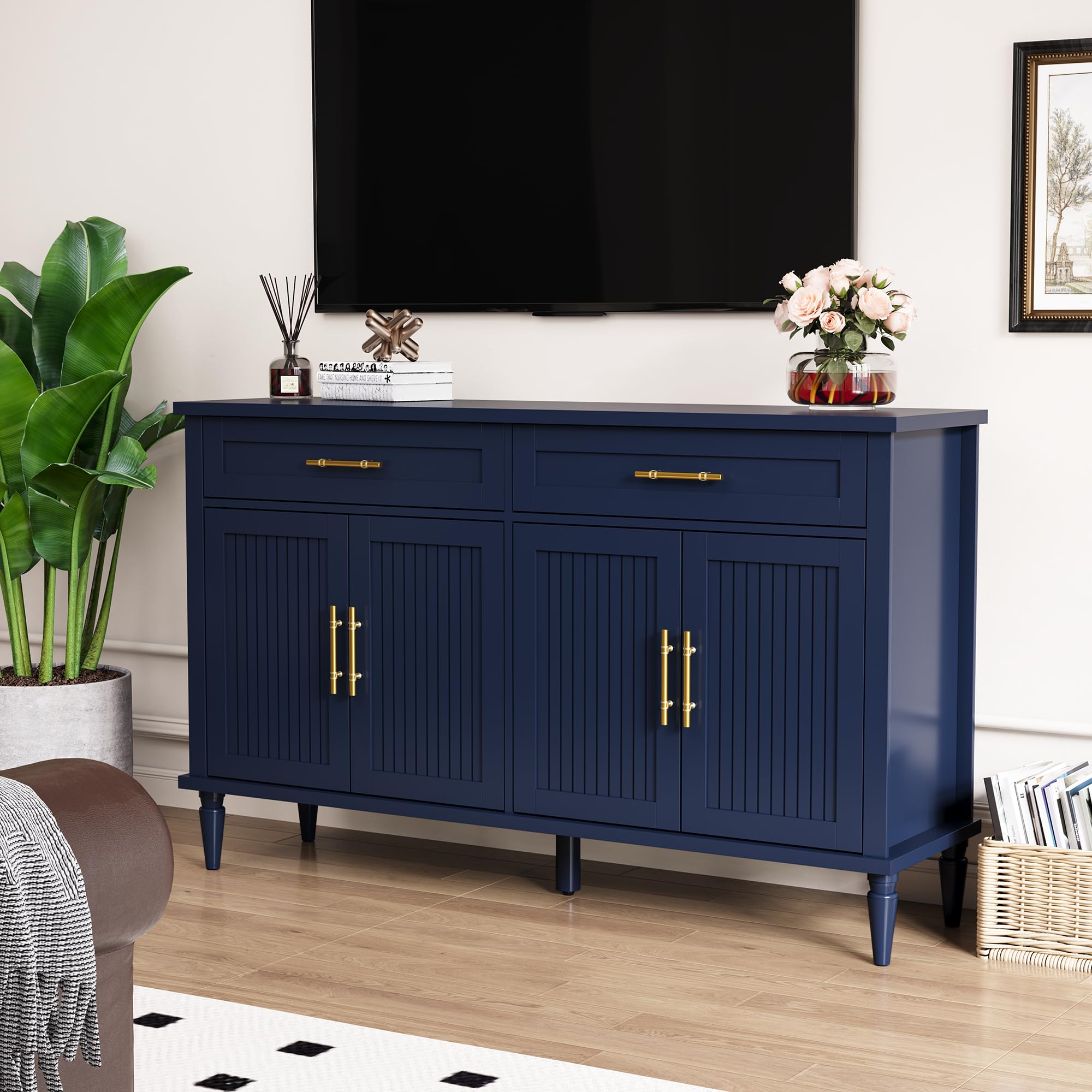 58 Inch Fluted Sideboard Buffet Cabinet with Storage