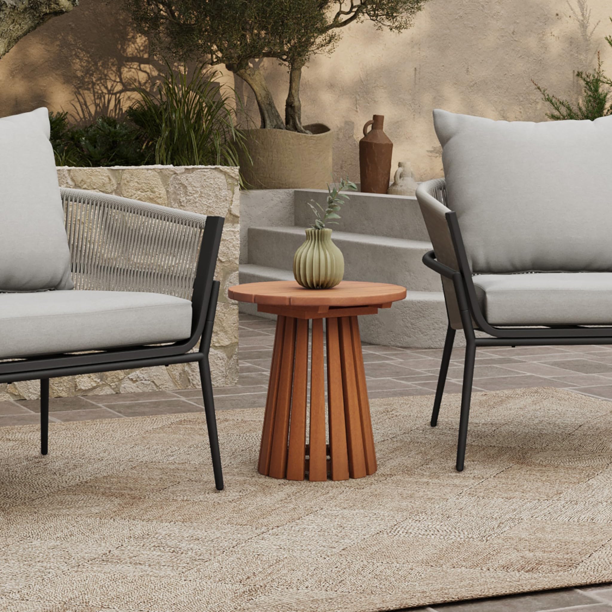 17" Natural Solid Wood Round Outdoor Side Table