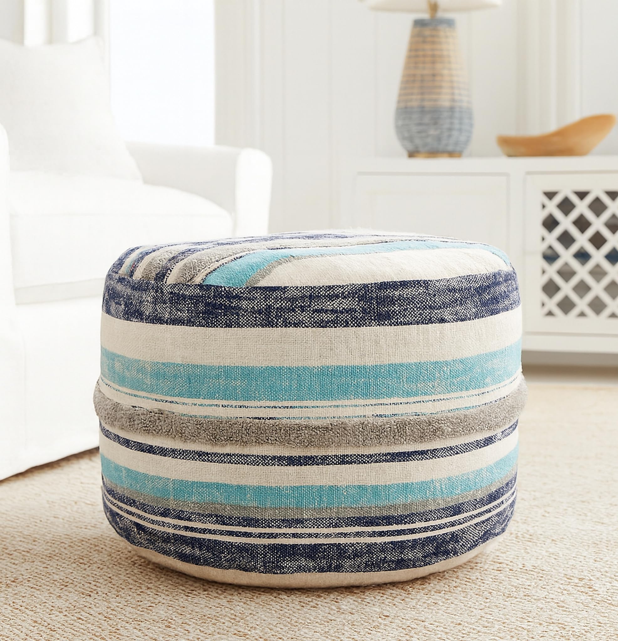 Coastal Stripe Pouf Ottoman