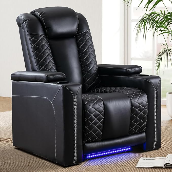Electric Power Recliner with USB Ports and Ambient Lighting