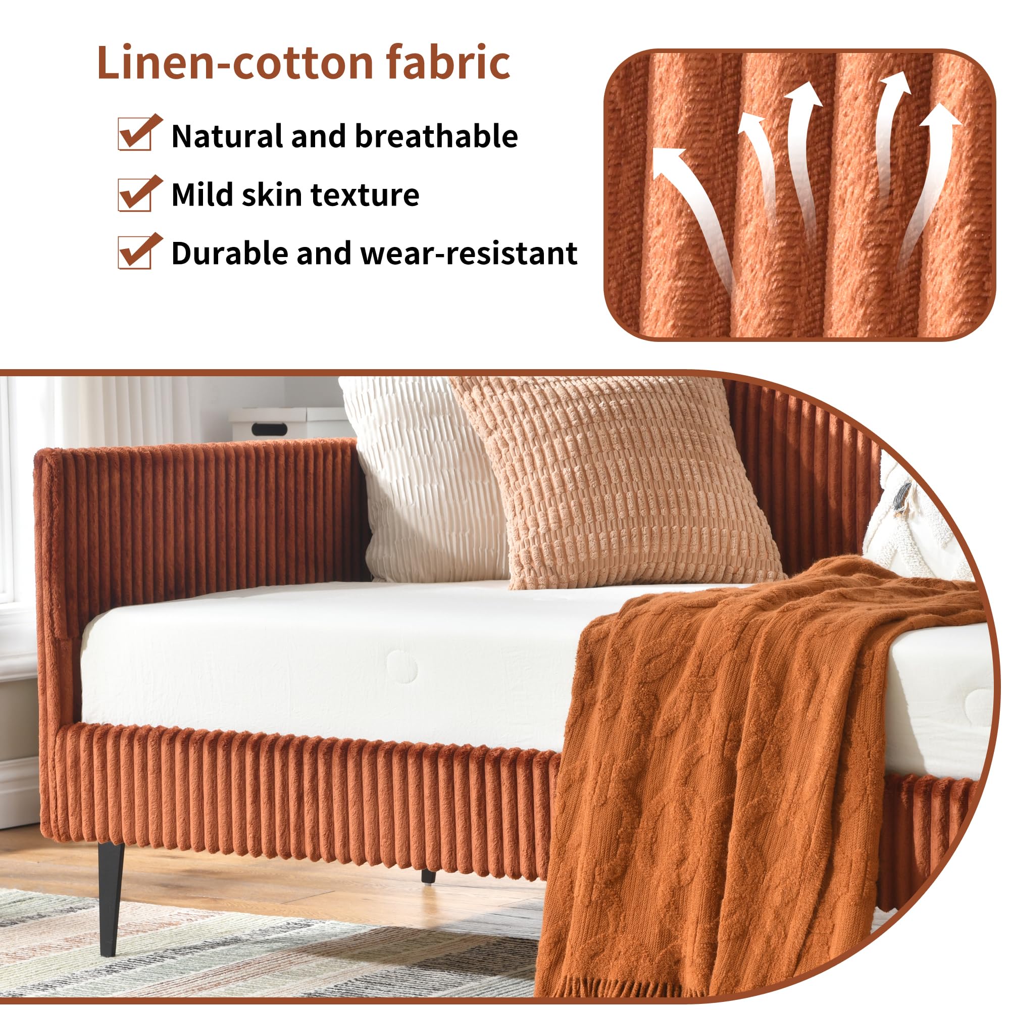 Single-Size Upholstered Sofa Bed with Metal Support Legs