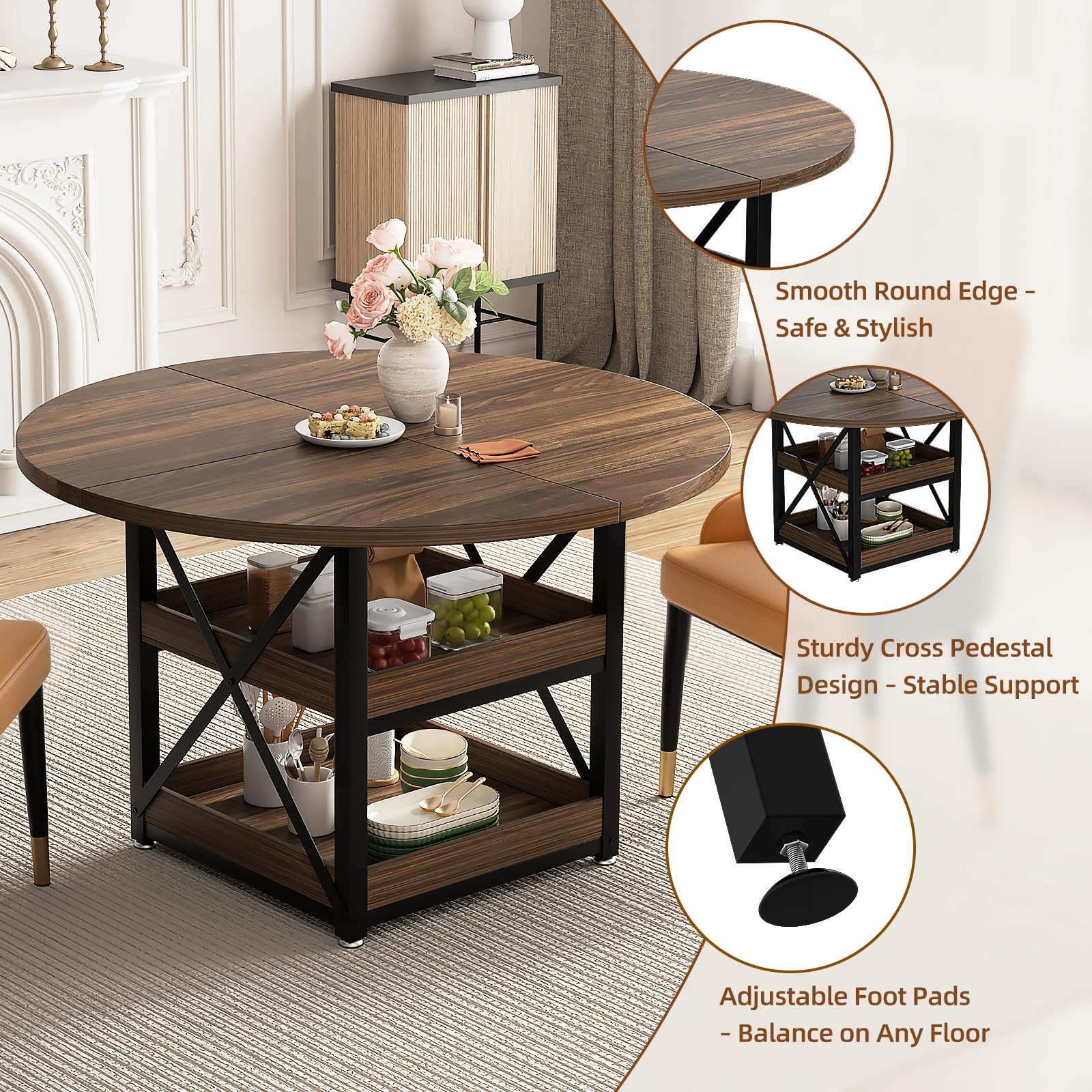 5-Piece Round Dining Table Set with Storage