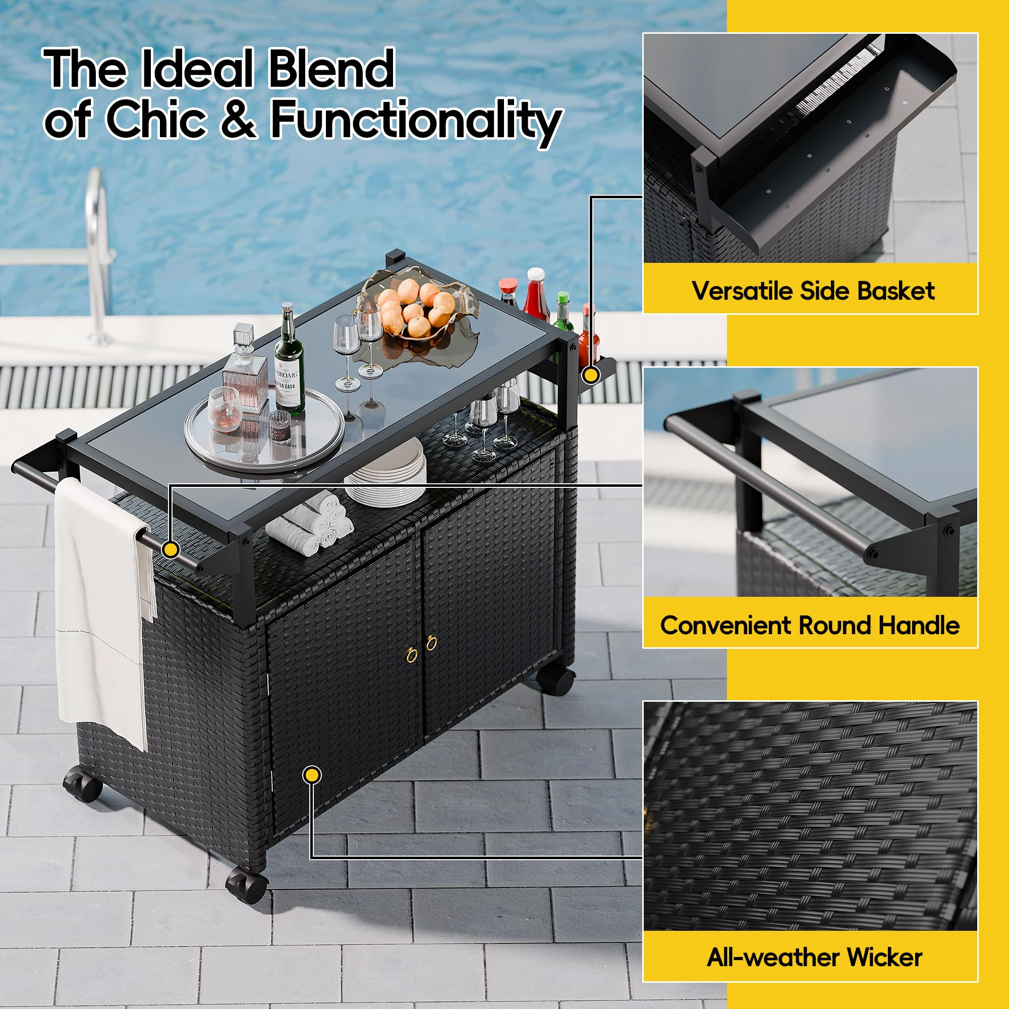 Outdoor Bar Cart with Storage and Wheels