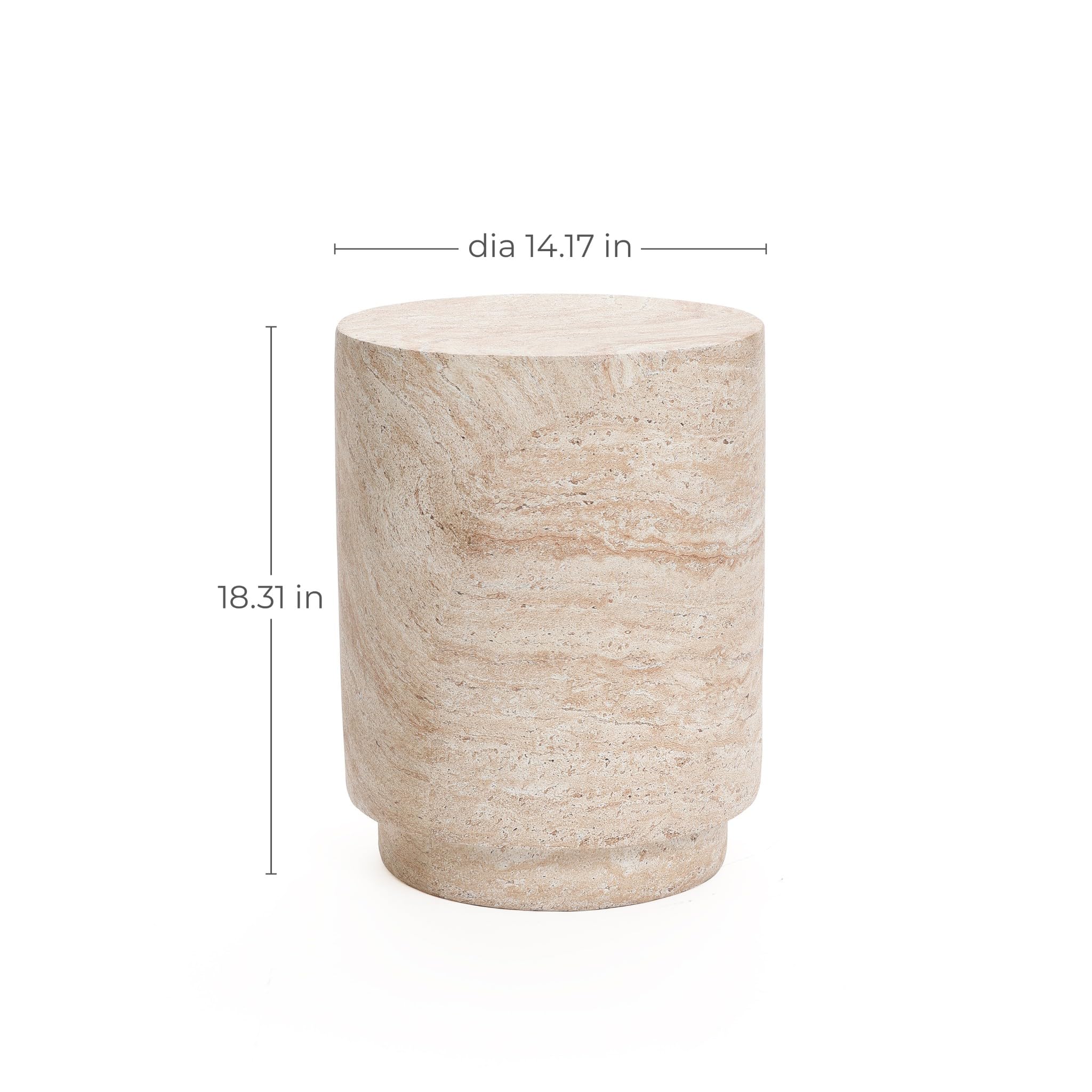 18" Round Travertine-Style Outdoor Side Table
