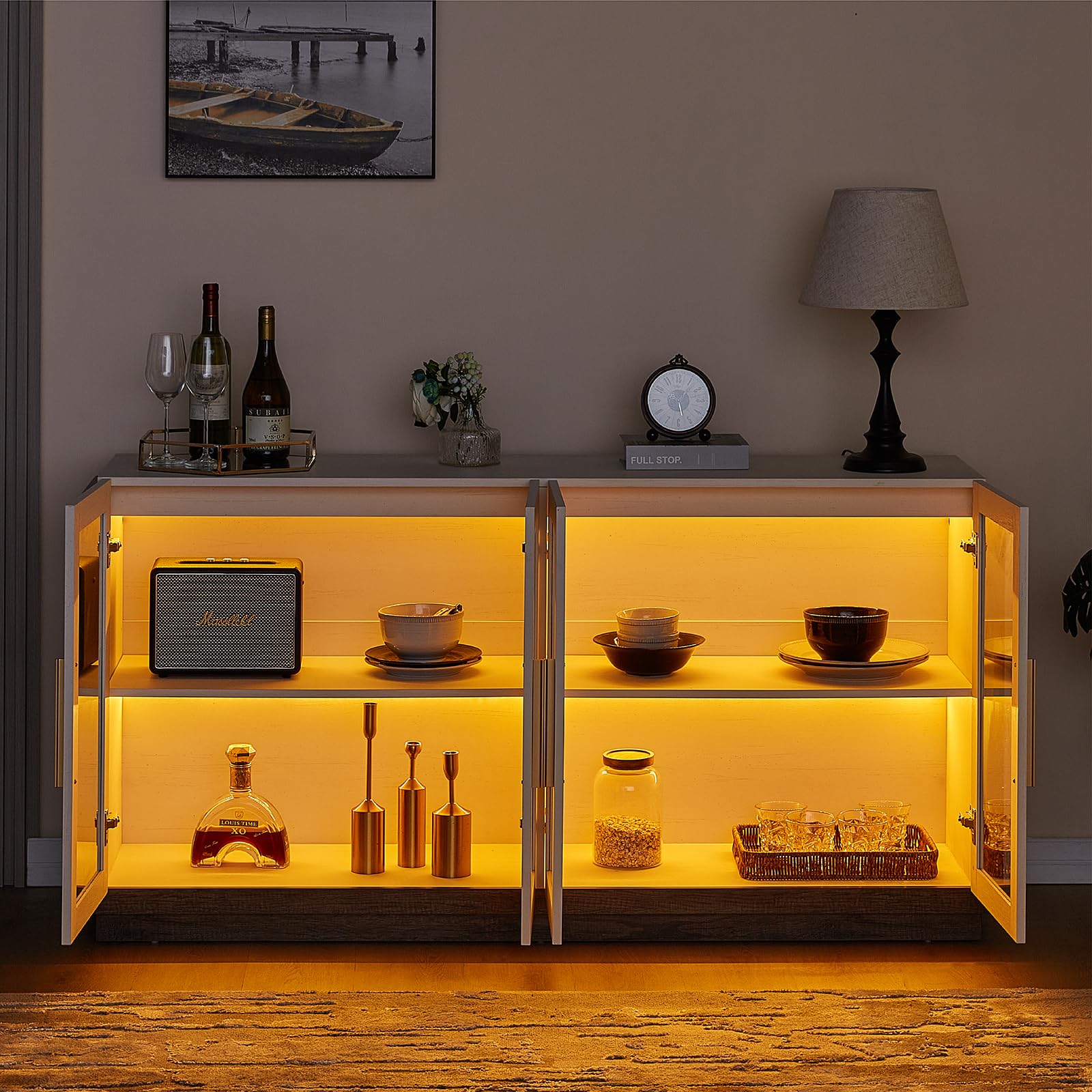 LED Sideboard Buffet Cabinet with Glass Doors