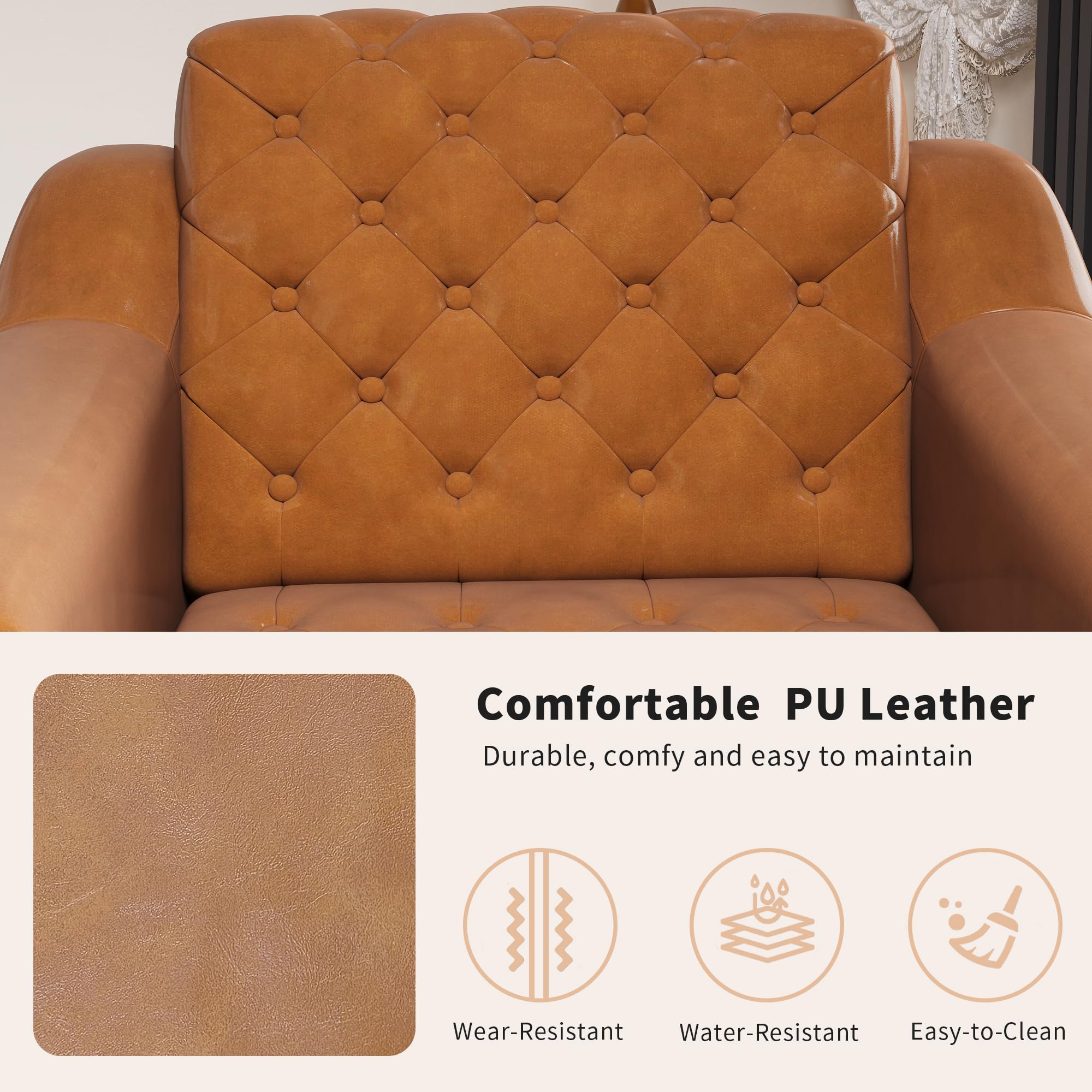 Brown PU Leather Accent Chair with Ergonomic Support