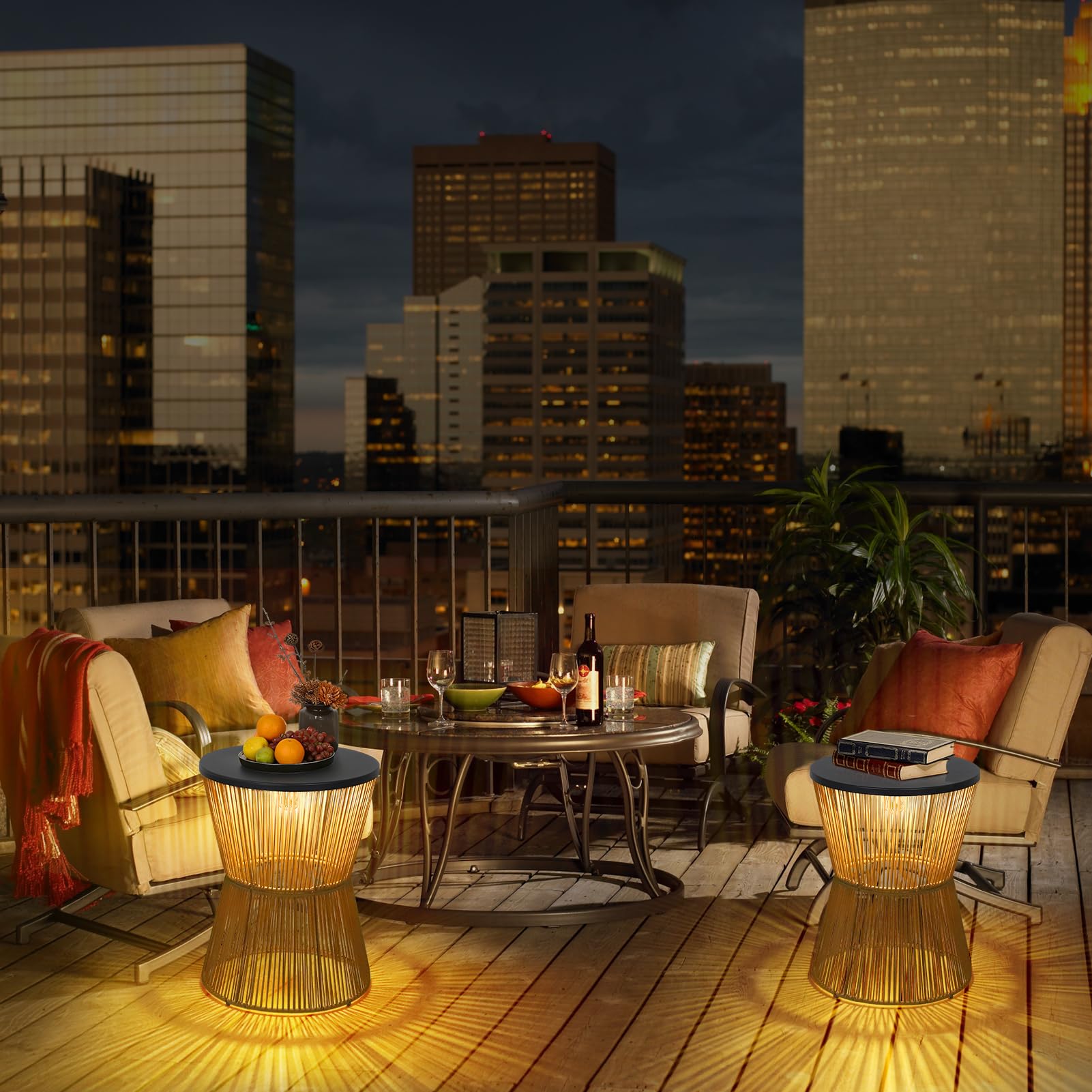 Solar Outdoor Side Table Set with Dimmable Light
