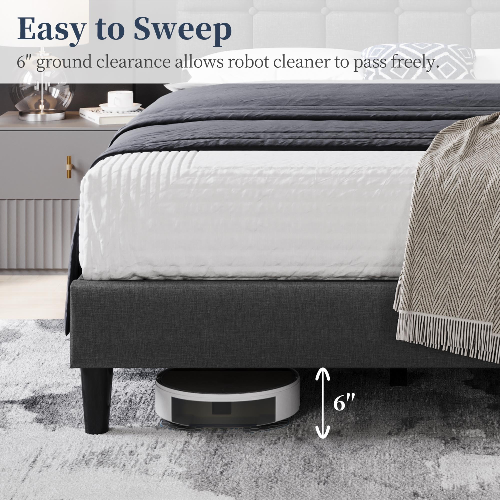 Upholstered Full Bed Frame with Adjustable Tufted Headboard