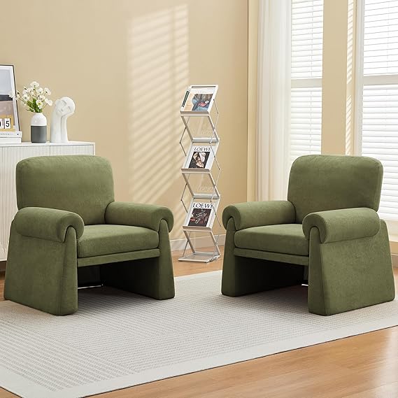 Grey Chenille Accent Chair with Rounded Armrests