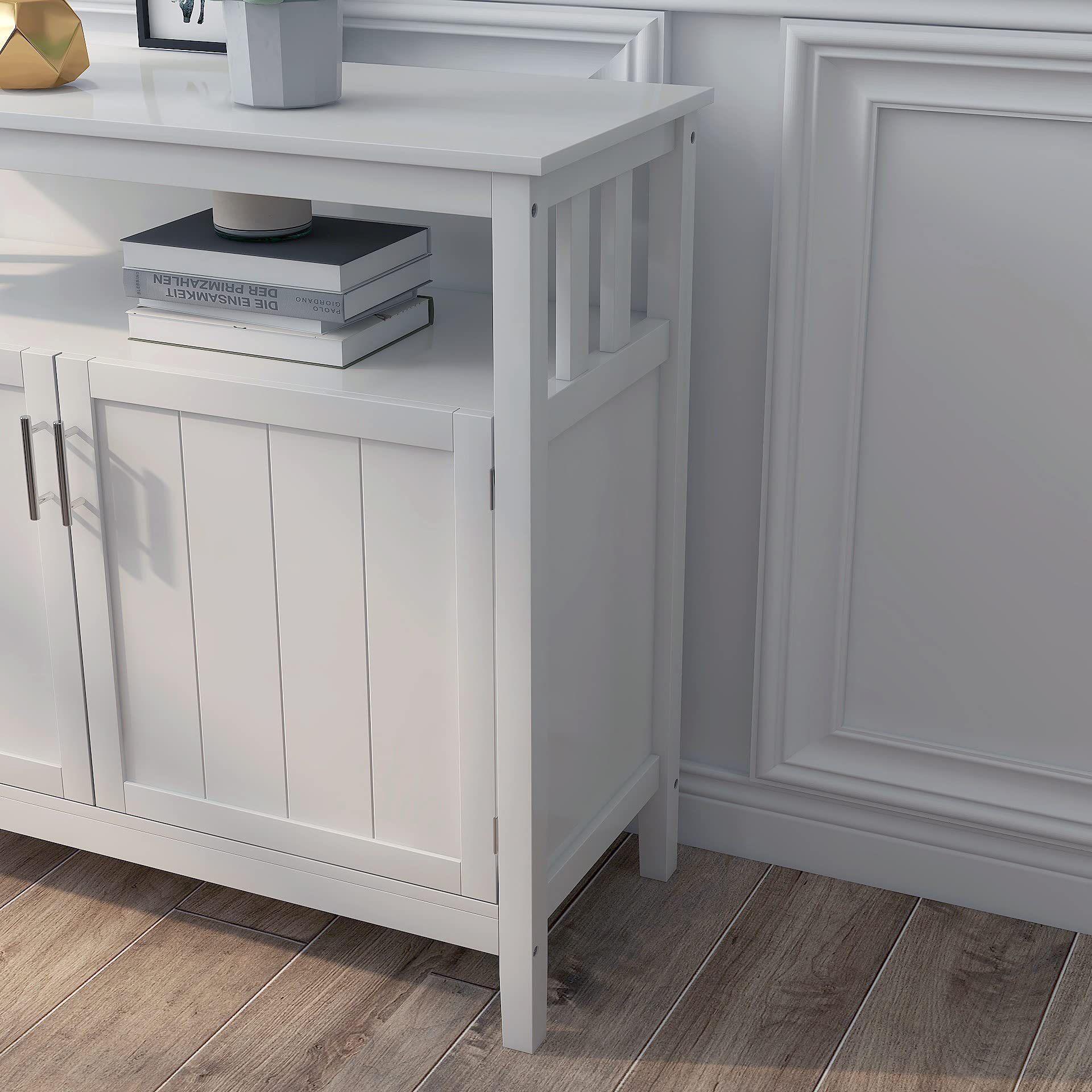 White Kitchen Buffet Cabinet with Adjustable Shelves
