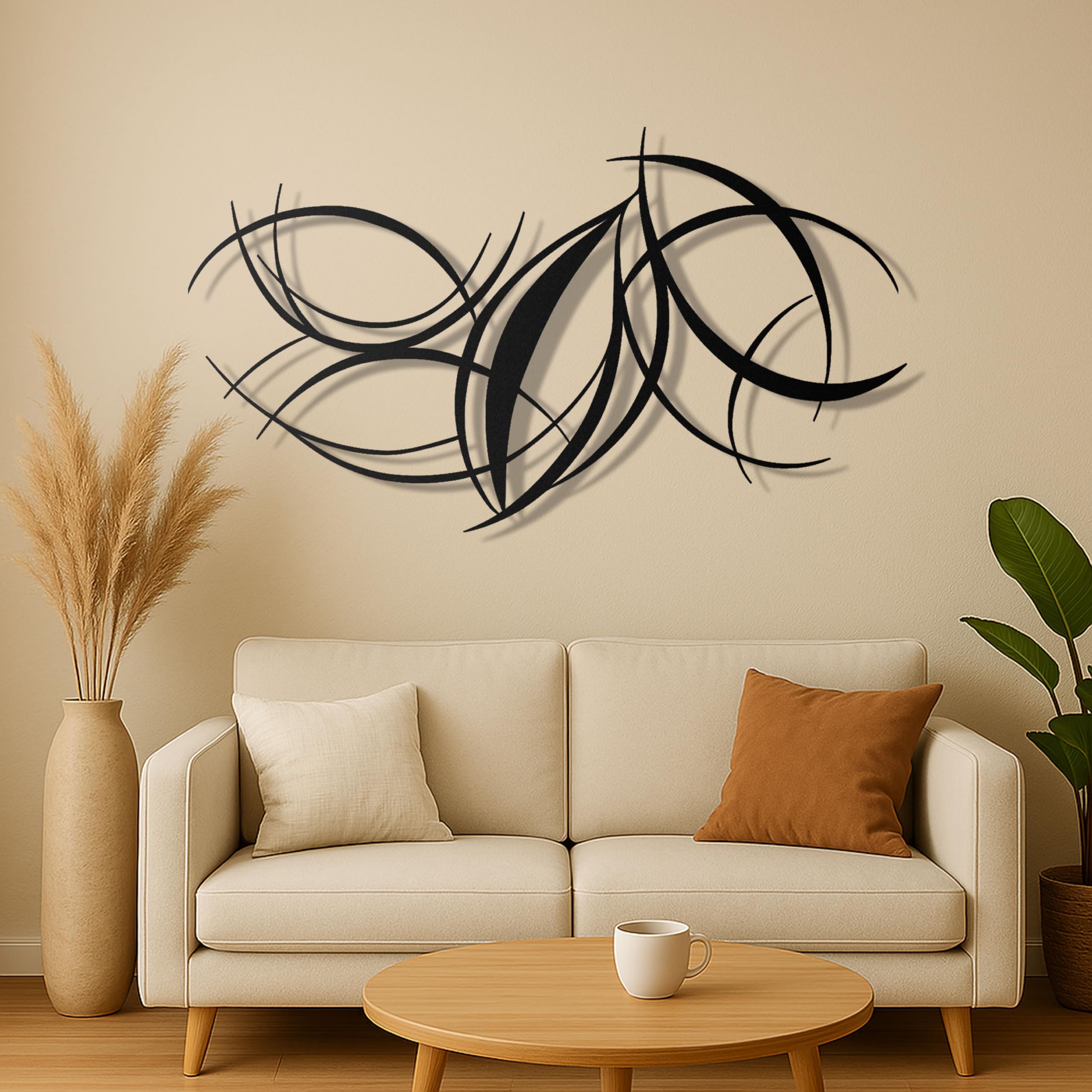 Modern Abstract Metal Wall Art - Black Curved Lines Sculpture
