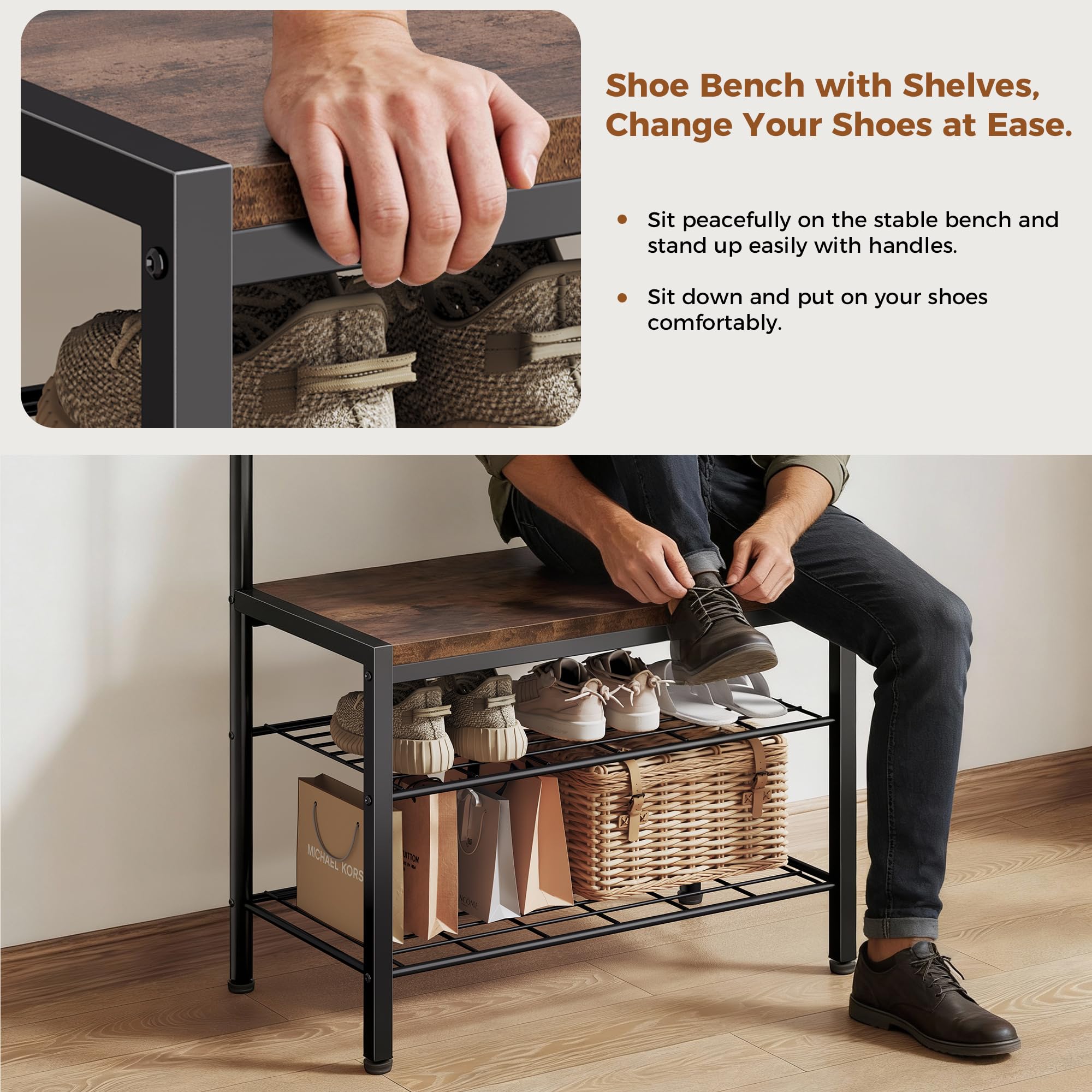 Hall Tree with Shoe Bench and Coat Rack