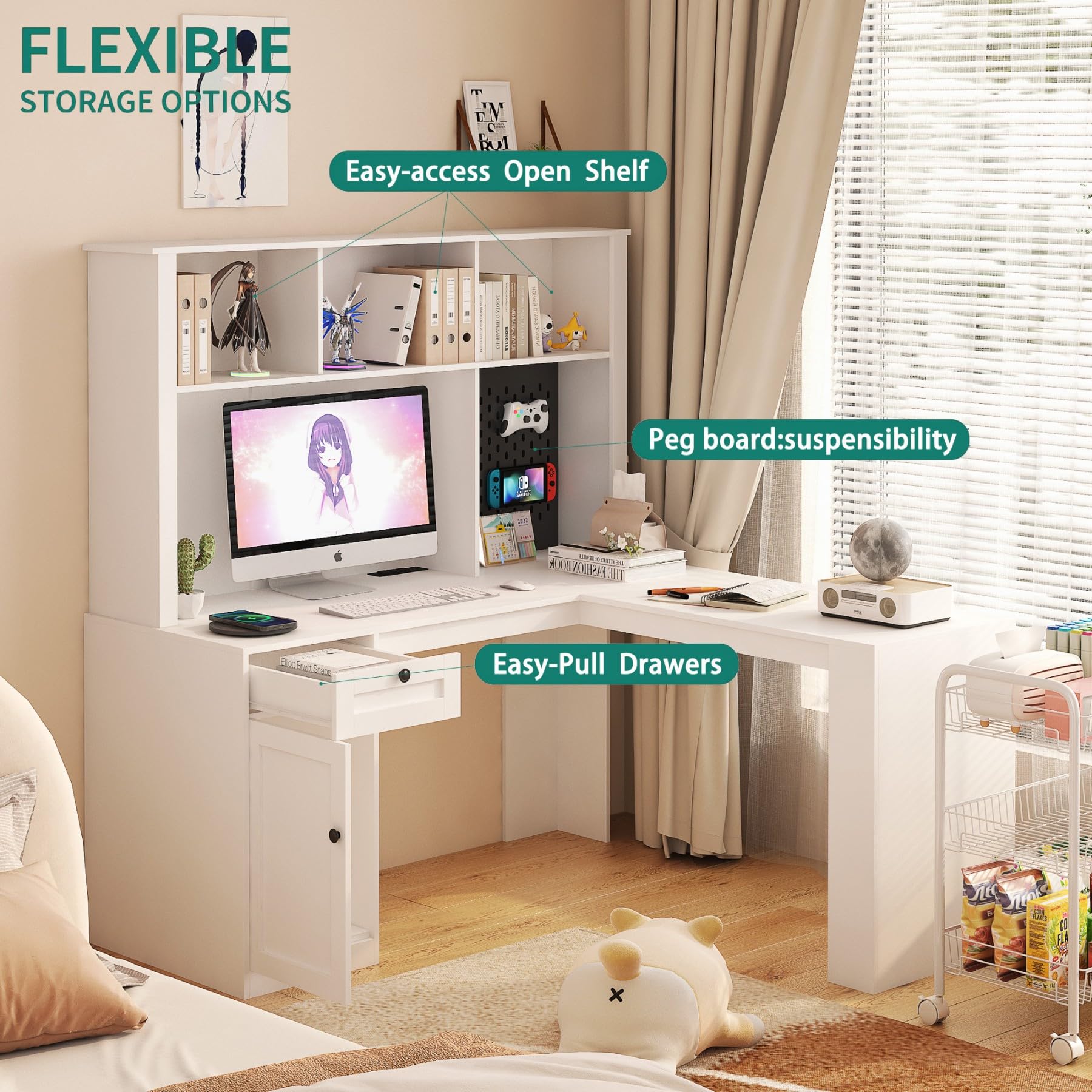 L-Shaped Office Desk with Outlet & Storage