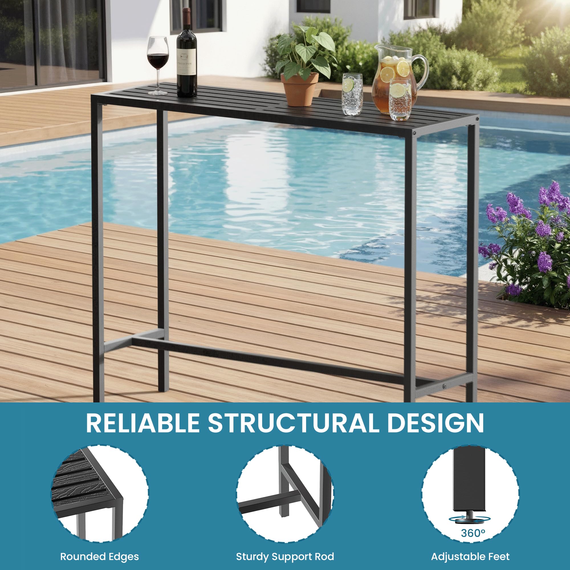 Outdoor Bar Height Table Black Metal Weatherproof