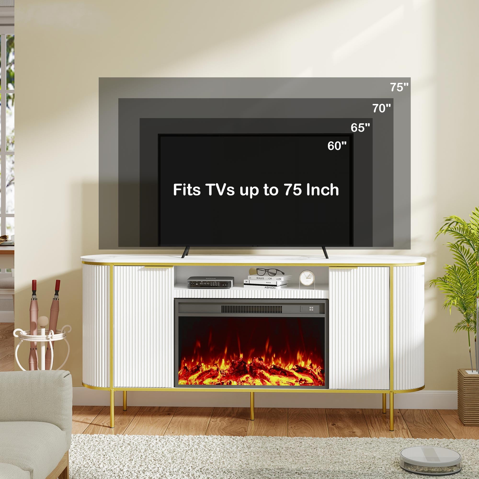 70" Fluted Fireplace TV Stand with Storage