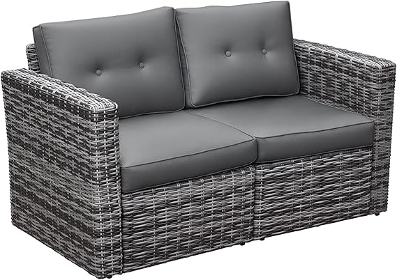 2 Piece Patio Wicker Corner Sofa Set with Cushions