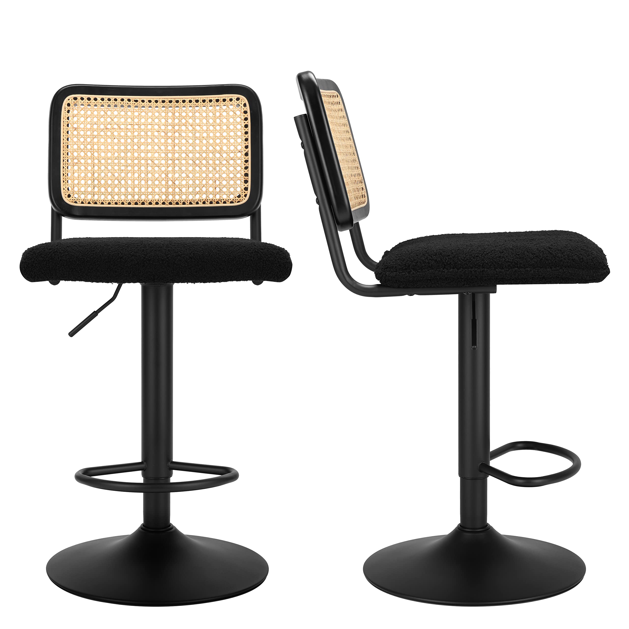 Modern Rattan Bar Stools Set of 2 - Swivel Seat with Adjustable Height