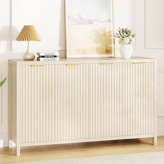 Fluted Buffet Cabinet with Storage 55" Sideboard with 4 Doors