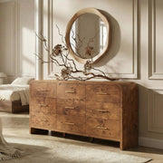 Curved 9-Drawer Dresser 63 Inch Wide Modern Chest Dark Burl