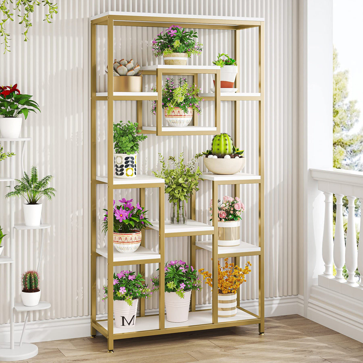 71" Tall Geometric Bookshelf with Storage Shelves