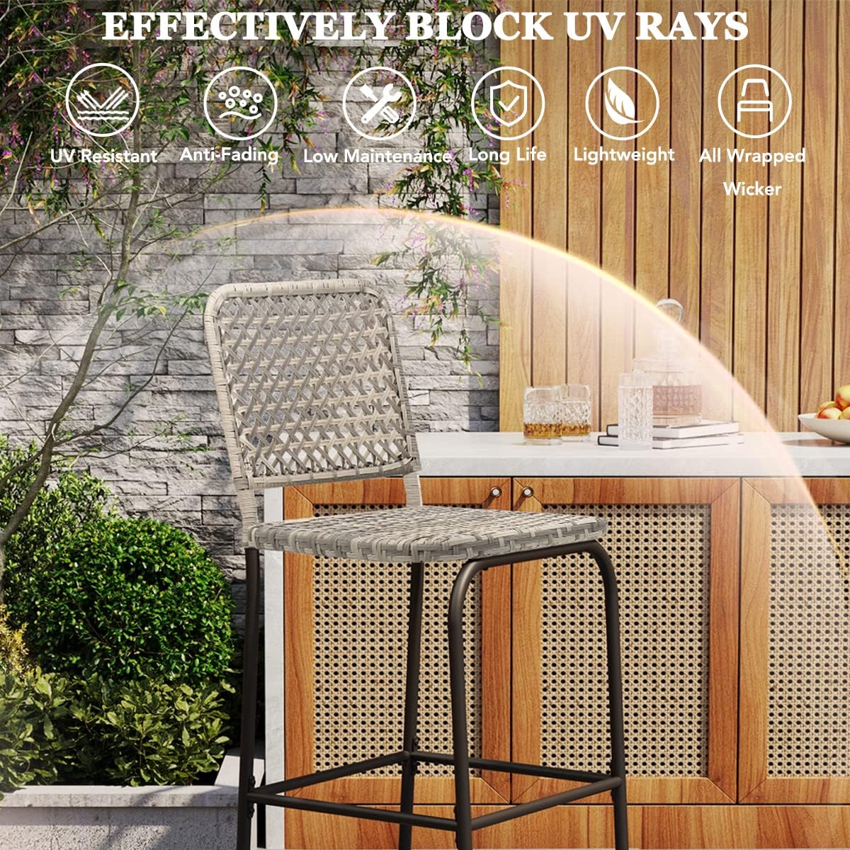 Outdoor Wicker Bar Stools Set of 2
