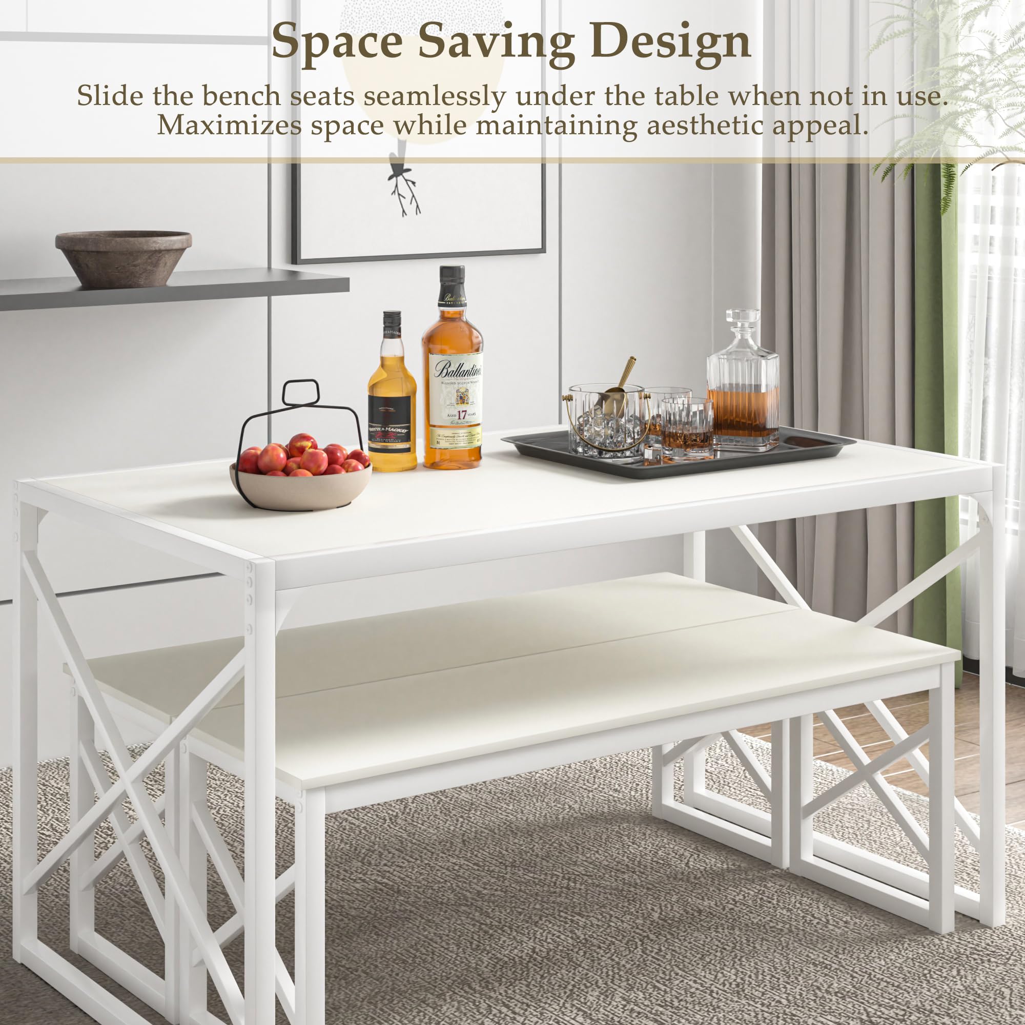 55" Dining Table Set with 2 Benches