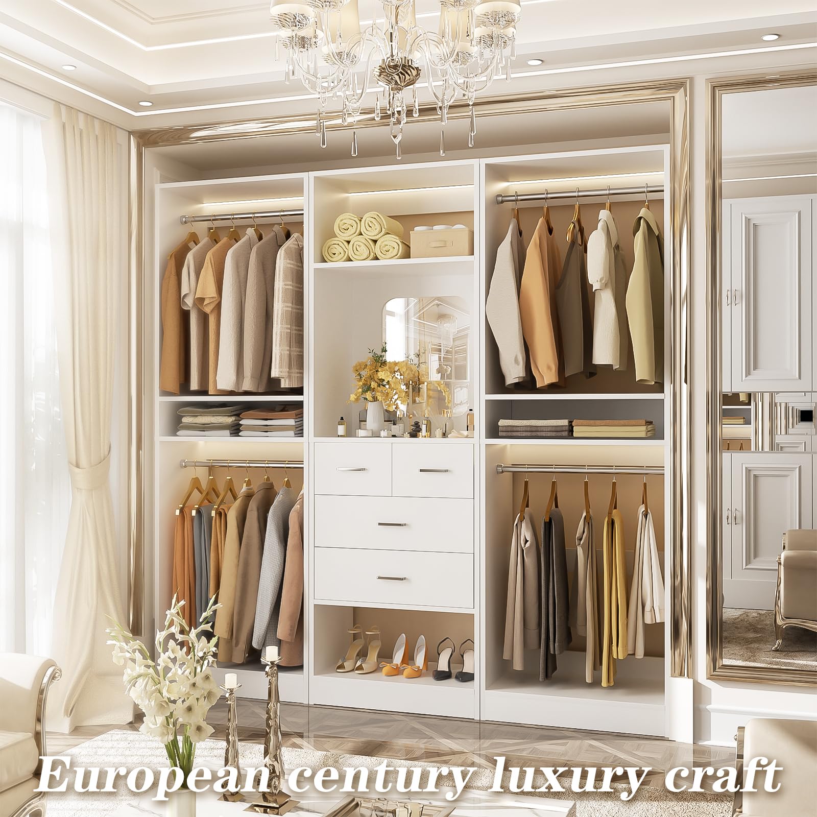 75 Inch Closet System with Mirror and Drawers