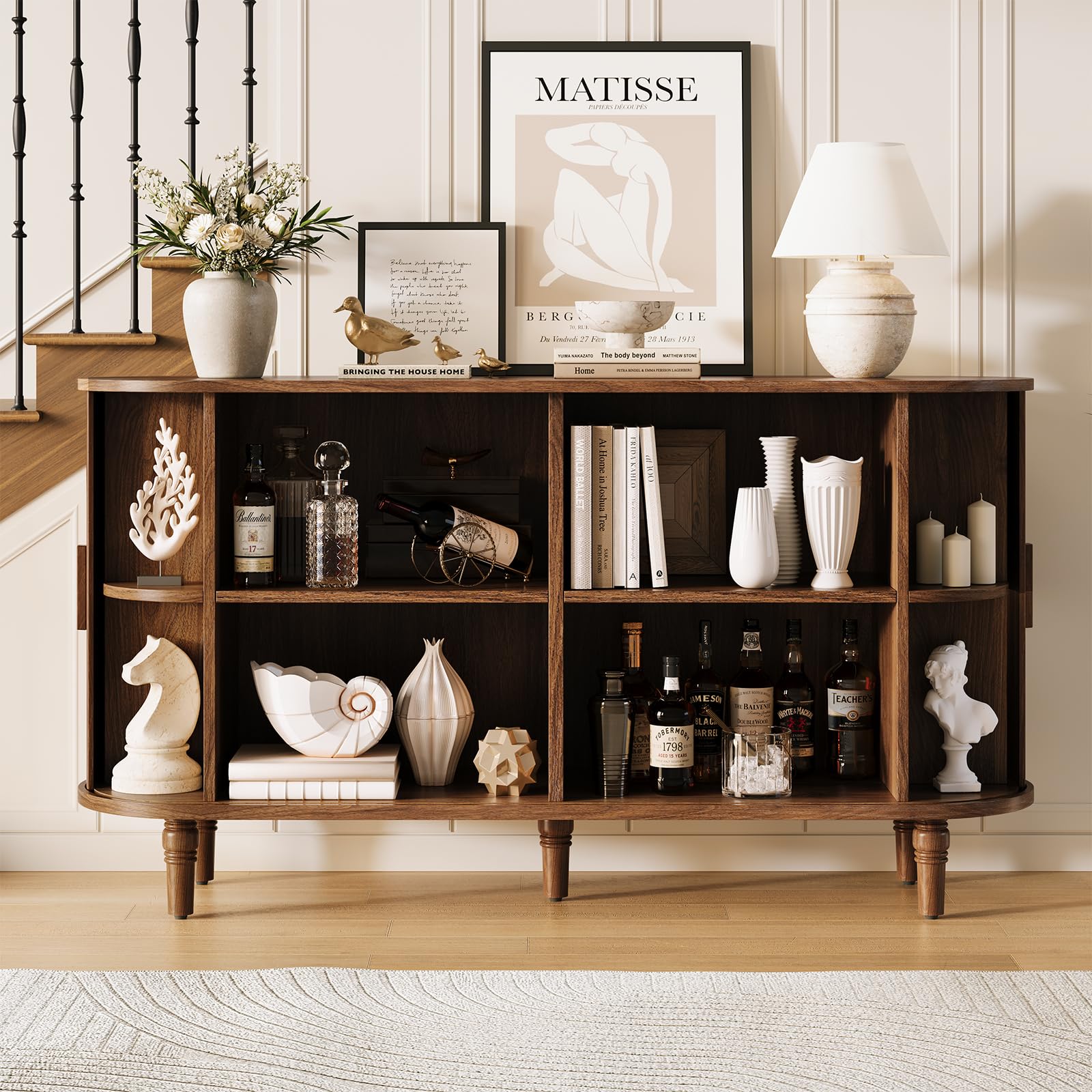 Walnut Sideboard Buffet Cabinet with Sliding Doors
