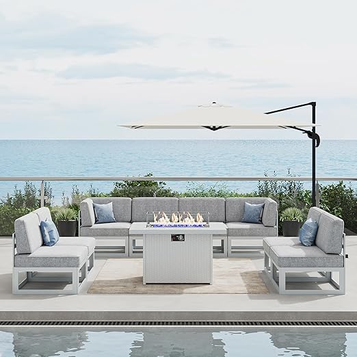 9-Piece Modern Aluminum Patio Sectional Set with Coffee Table