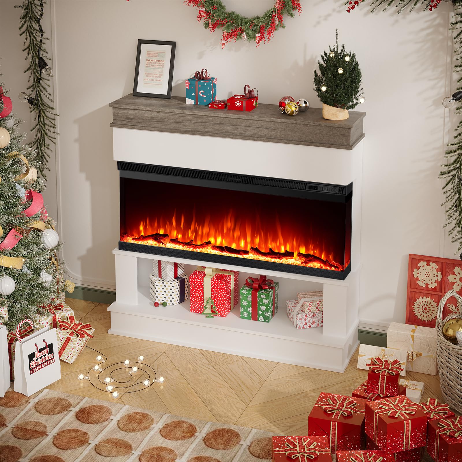 40" White Electric Fireplace with Mantel