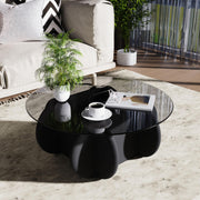 Round Glass Coffee Table with Wood Legs