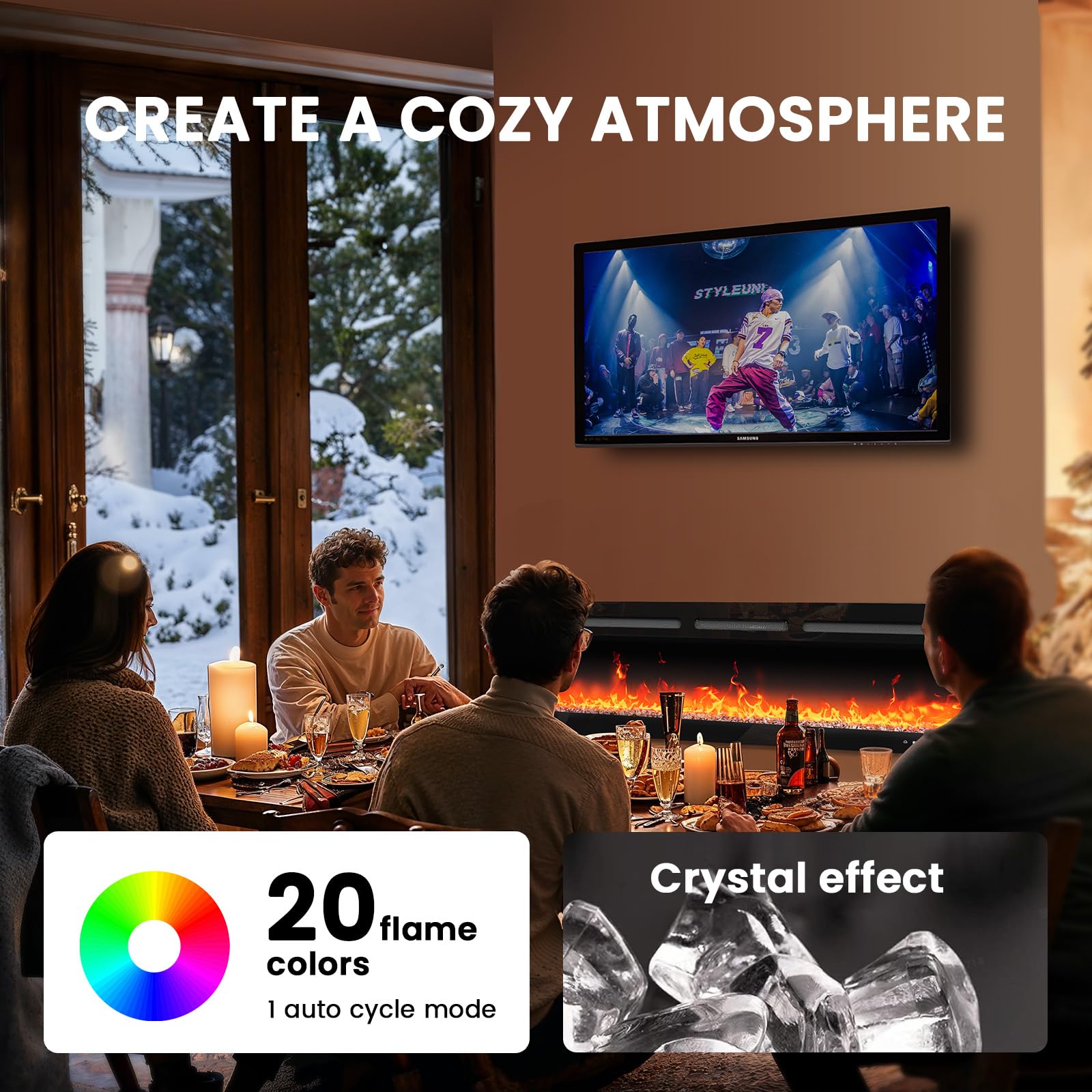 50" Smart Electric Fireplace Heater with App Control