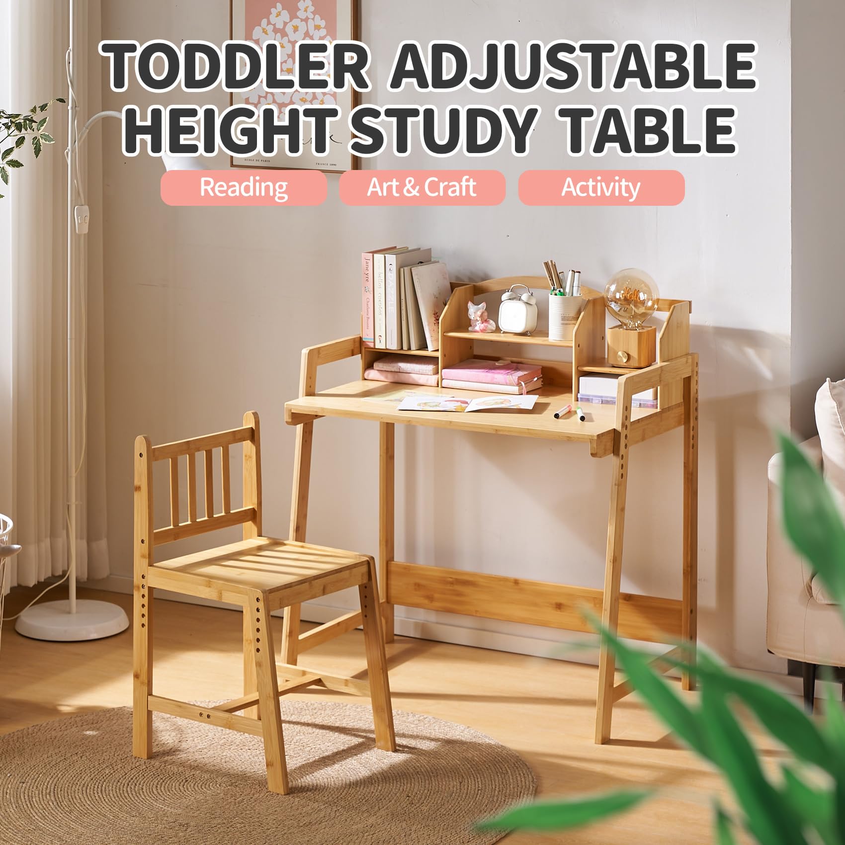 Kids Desk and Chair Set - Adjustable Height Study Desk