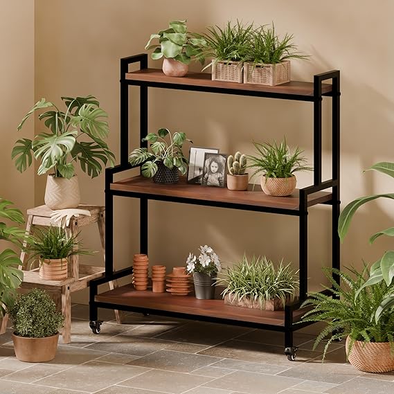 Rustic Plant Stand with Wheels 37" H