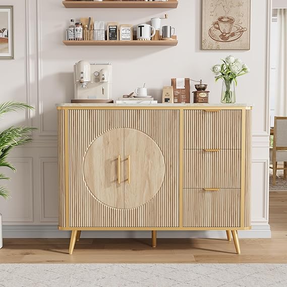 Fluted Buffet Storage Cabinet with Adjustable Shelves