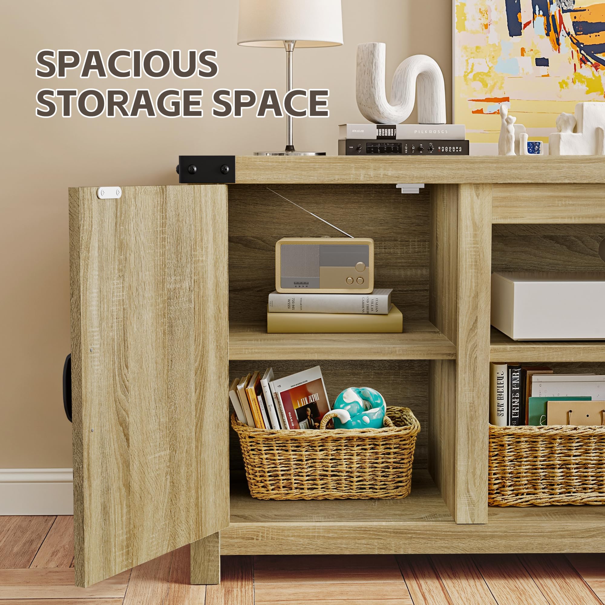 Modern Farmhouse TV Stand with Barn Doors for 65+ Inch TVs