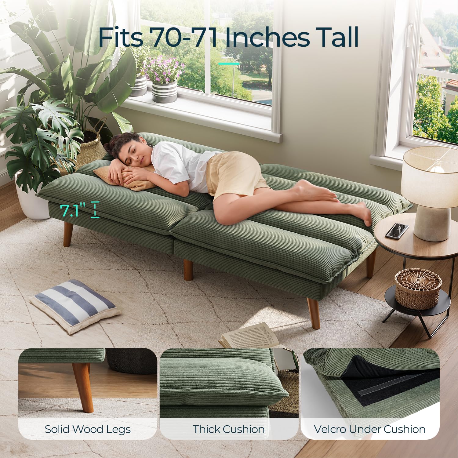 Convertible Corduroy Futon Sofa Bed
