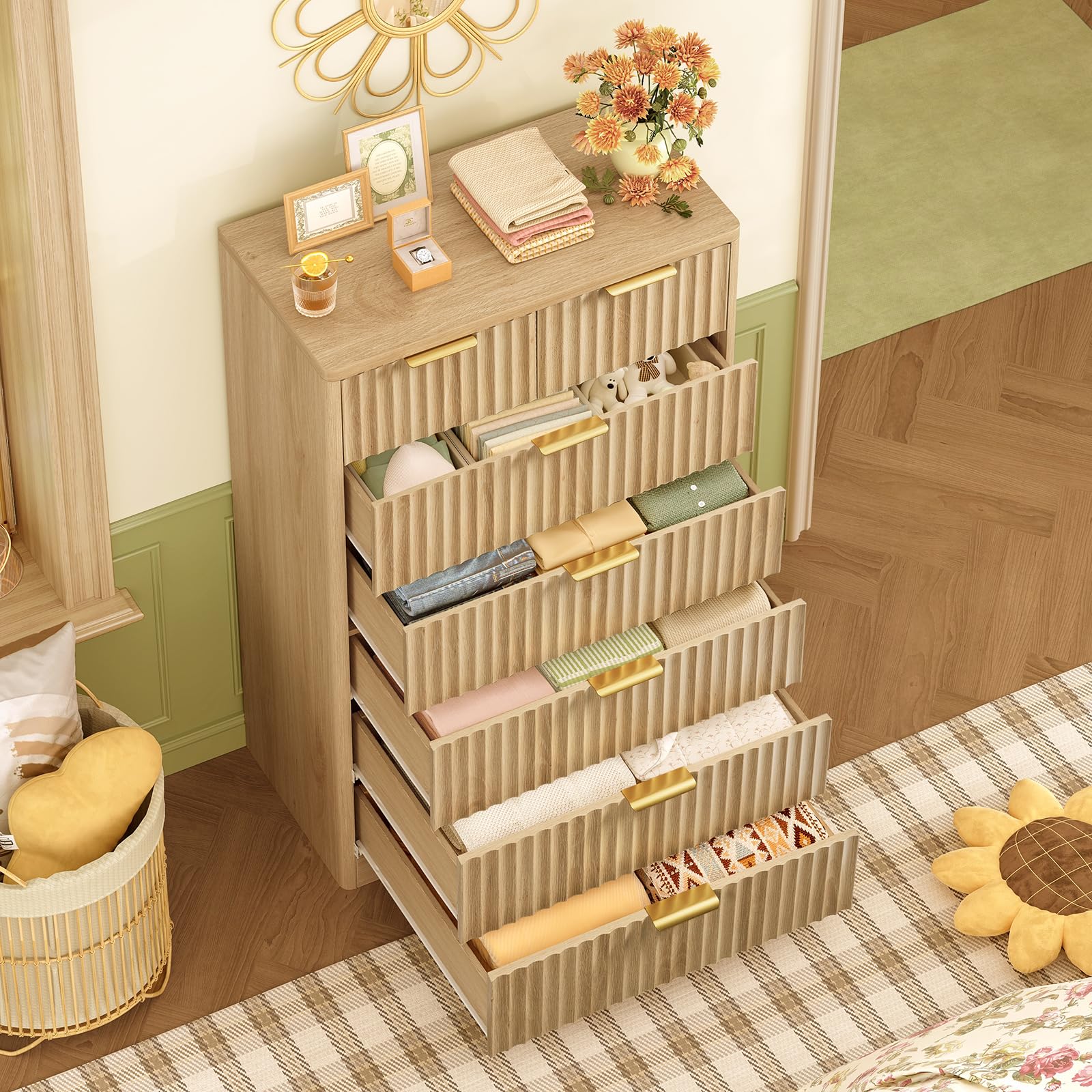 Fluted Dresser with 7 Drawers - 48" Tall Modern Chest of Drawers