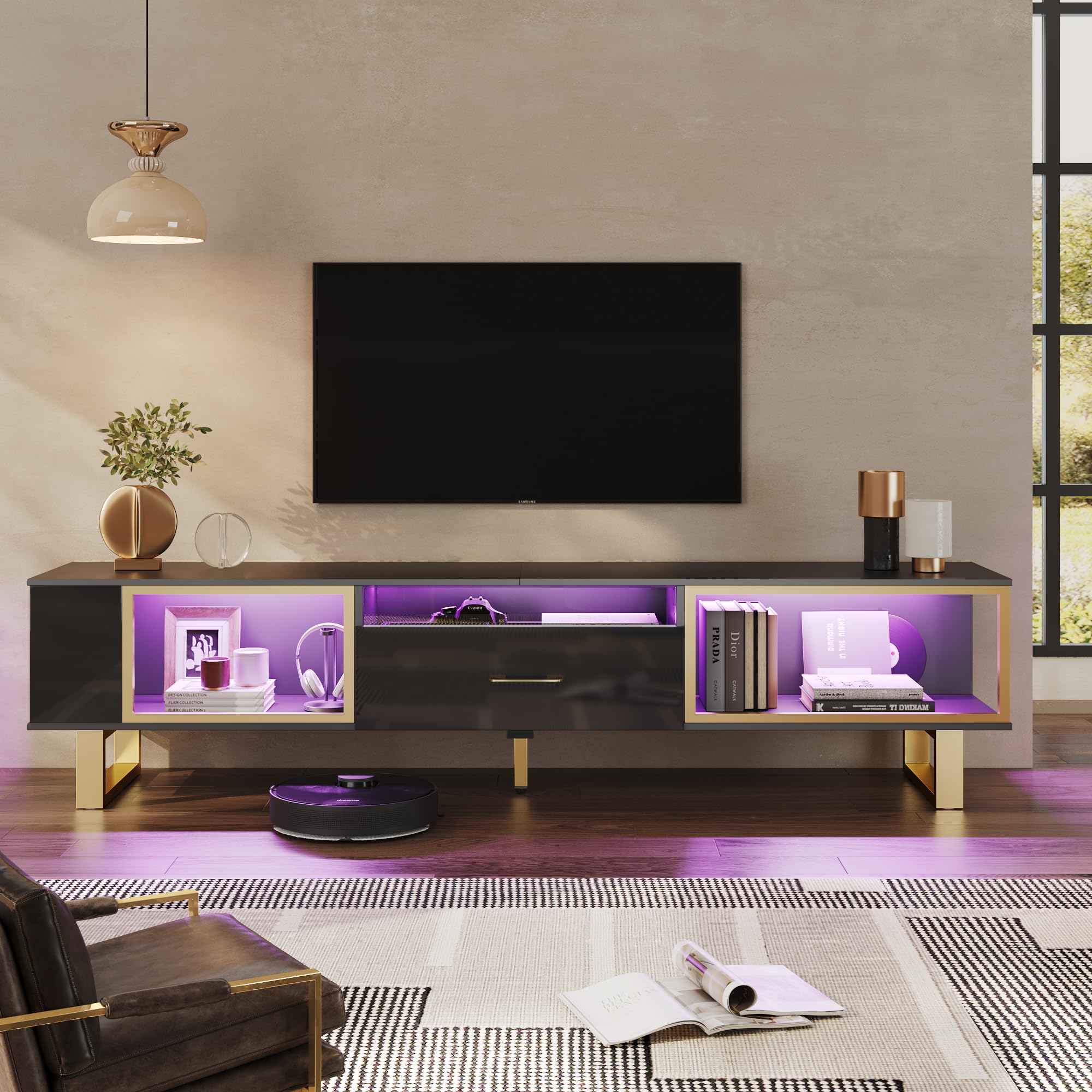 70 Inch LED TV Stand with Half-Glass Drawer