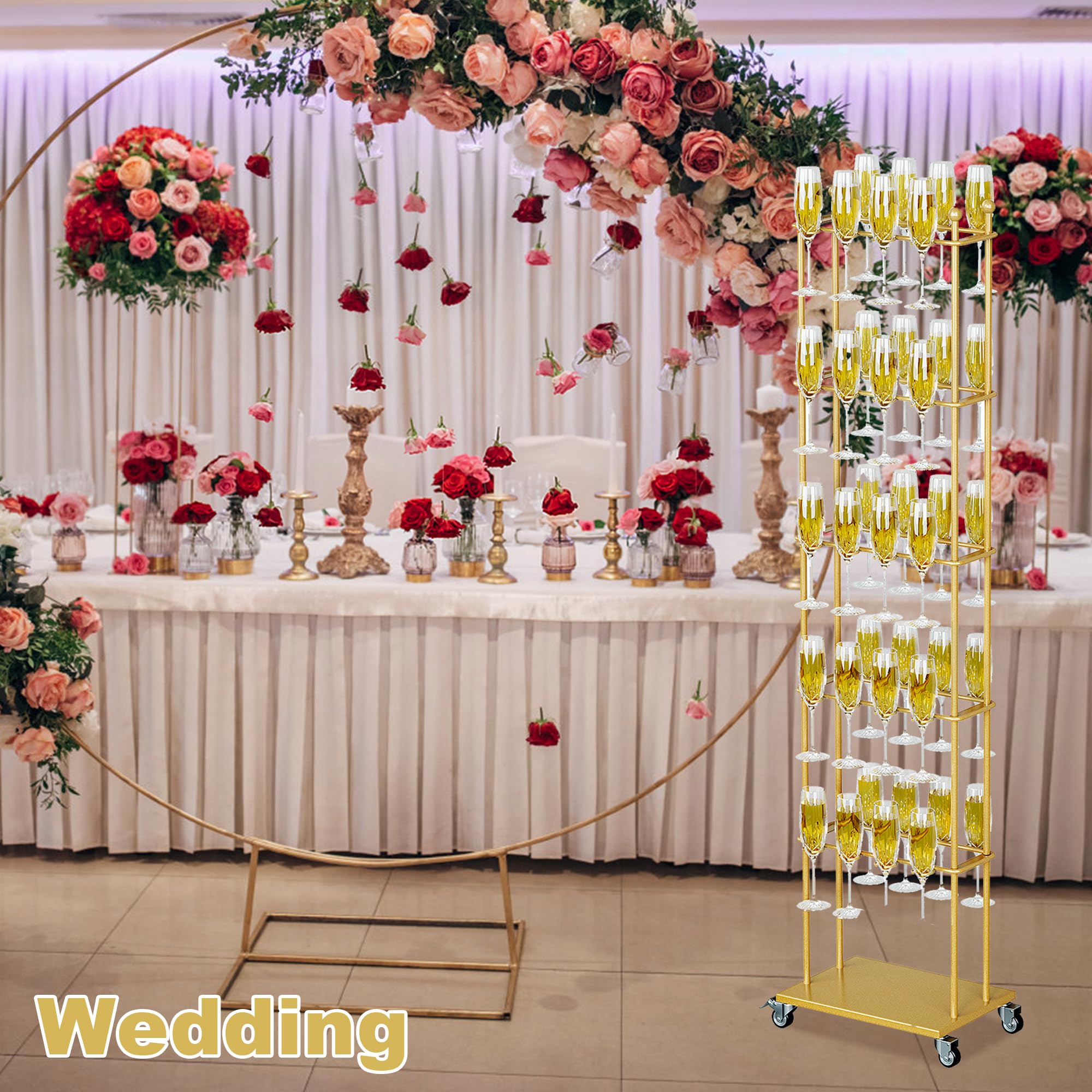 5-Tier Champagne Glass Holder Stand with Wheels