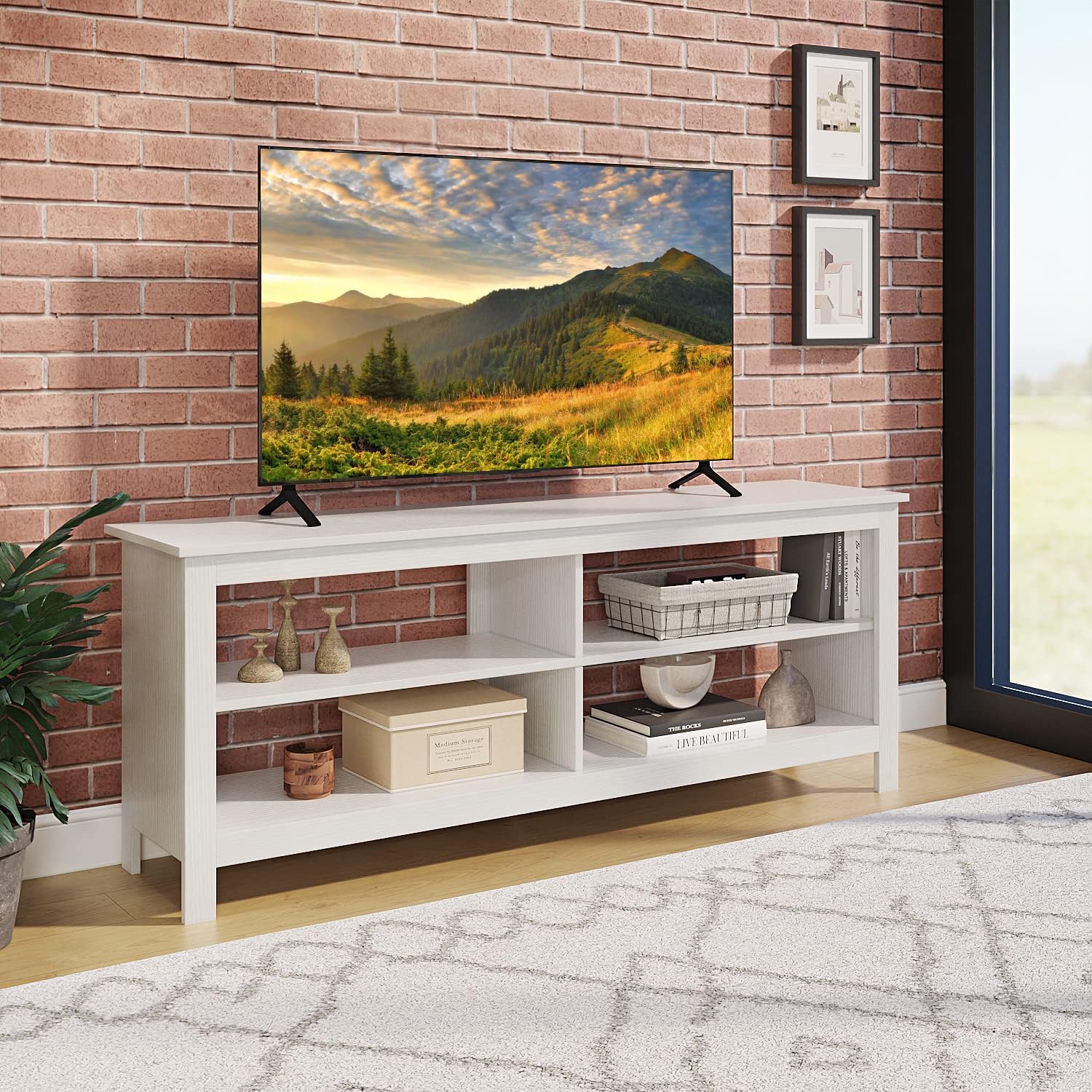 Modern TV Stand with 4 Open Shelves for TVs up to 65 Inches
