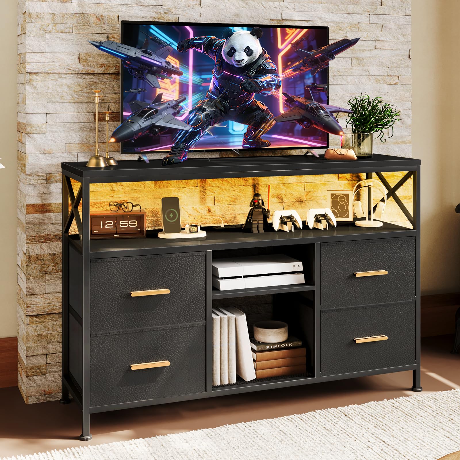 LED TV Stand with RGB Lighting and Storage