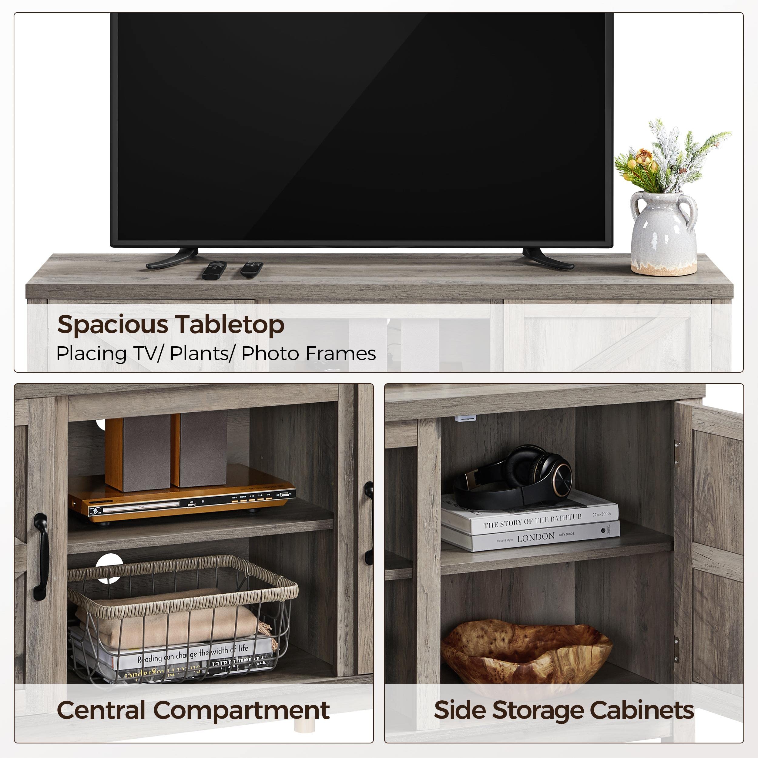 Farmhouse TV Console Table with Double Barn Doors