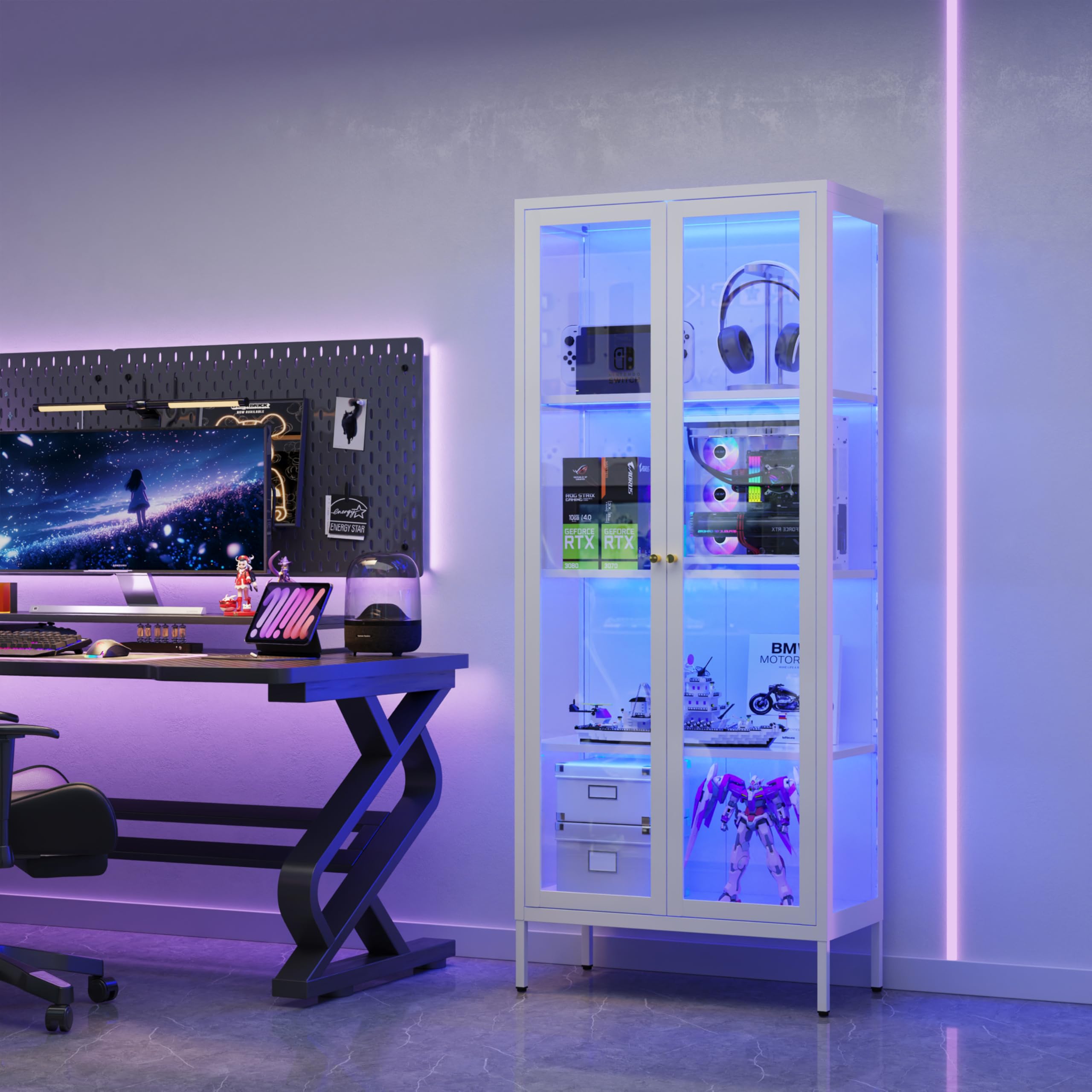 Display Cabinet with Glass Doors and LED Lights