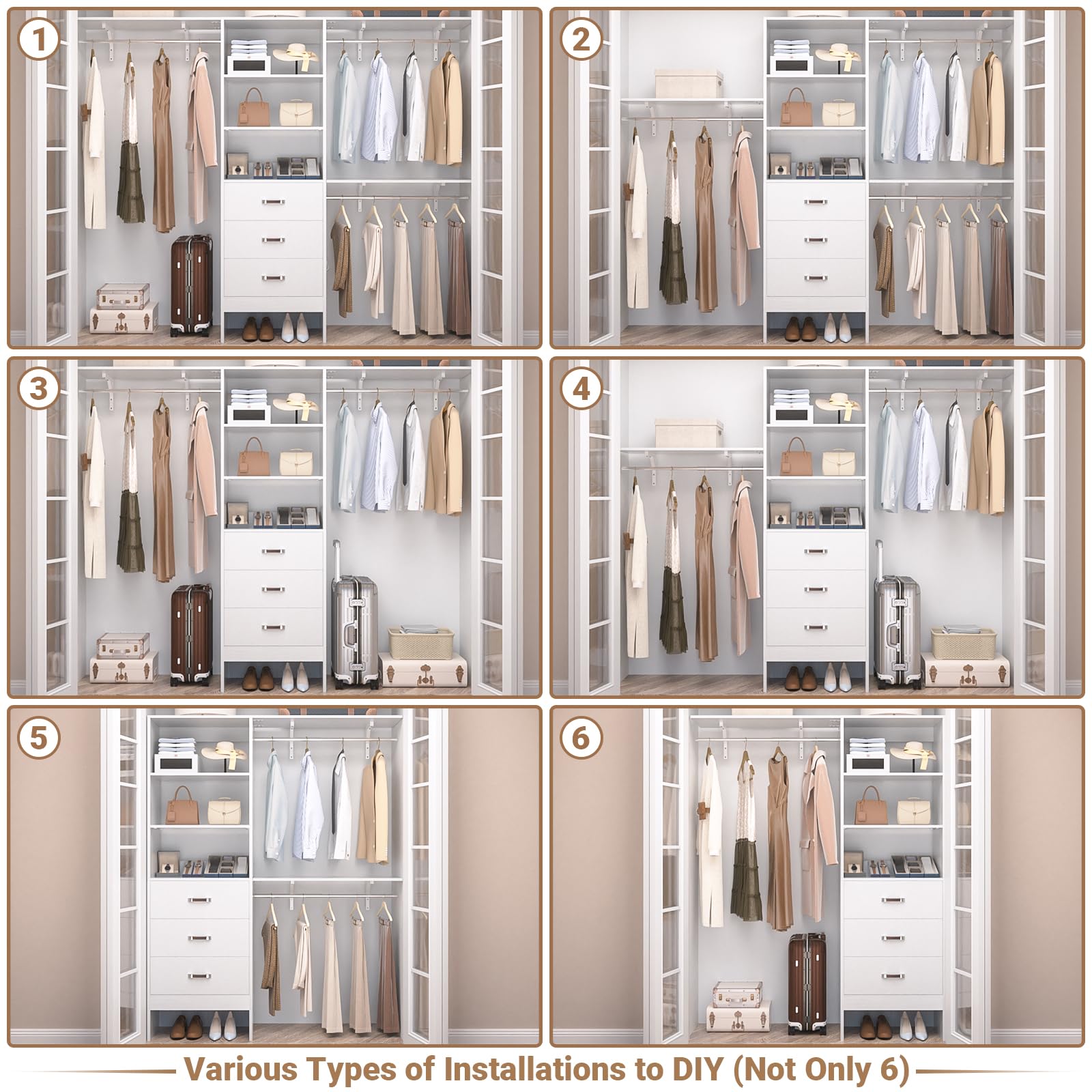 8FT Closet Organizer System with Drawer and Shelving Tower