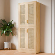 Tall Rattan Storage Cabinet with Adjustable Shelves