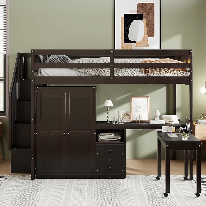 Twin Loft Bed with Desk and Storage
