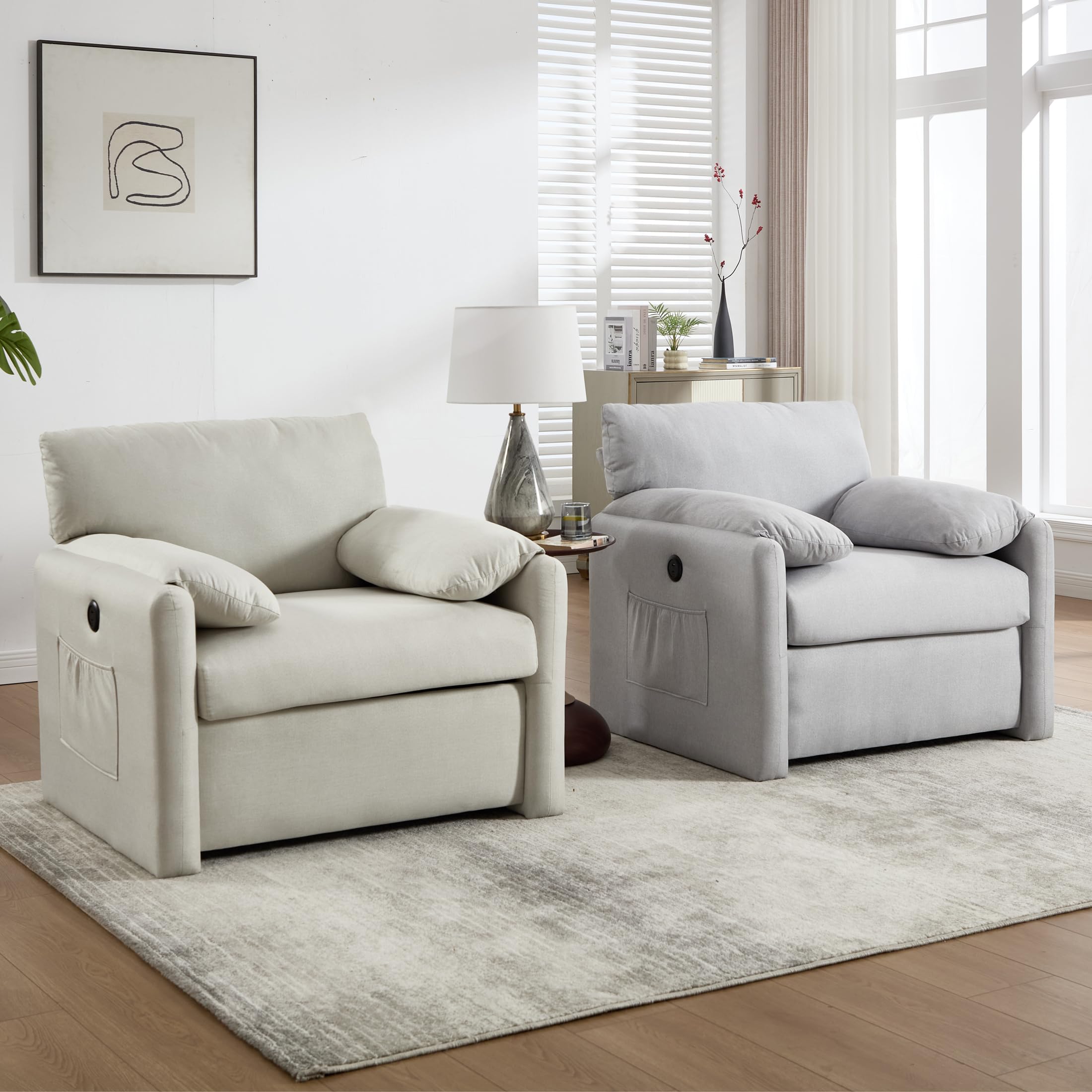 Oversized Accent Chair with USB Ports and Side Pockets