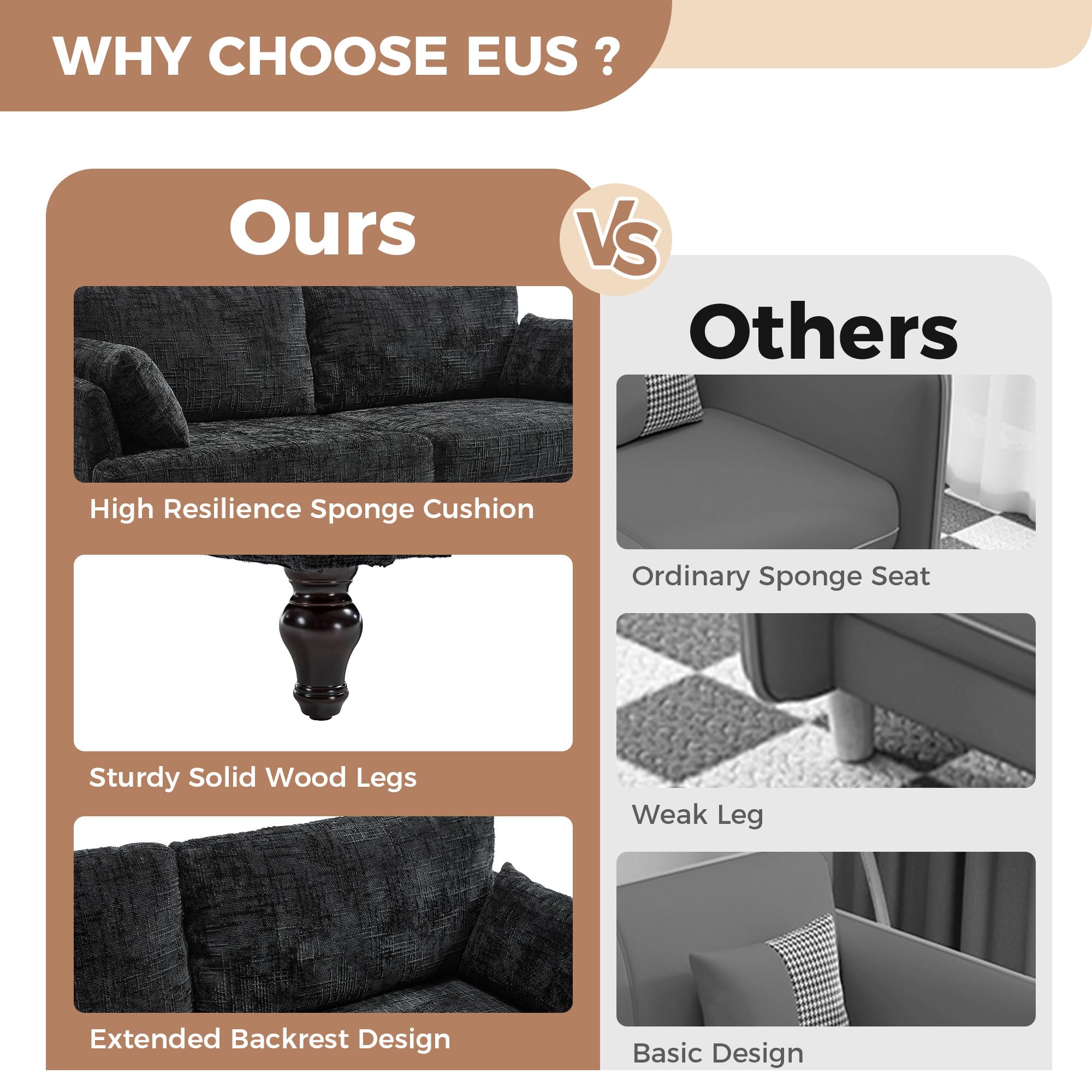 69" Mid-Century Modern Loveseat with USB & LED