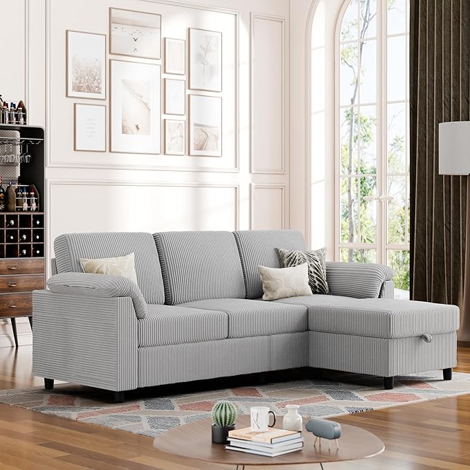 Convertible Sectional Couch 3-Seat L-Shaped Sofa with Removable Pillows